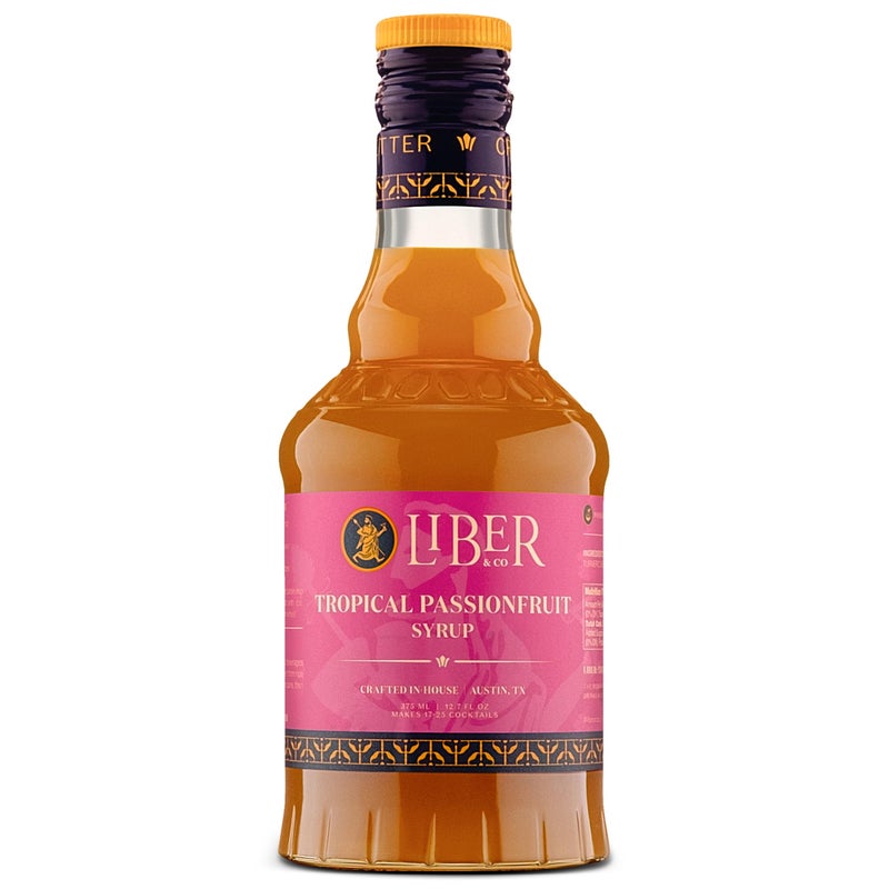 Liber & Co. Tropical Passionfruit Syrup (12.7 oz) - Craft Cocktail Mixer with 50% Passionfruit Juice - Perfect for Hurricanes, Saturns & Tiki Drinks - Image 1